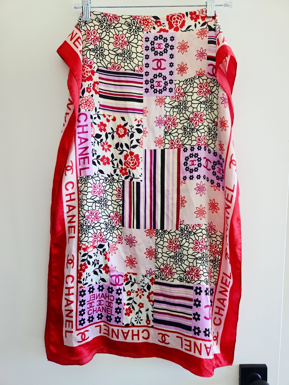 Pink & Red Floral Patchwork Silk Scarf